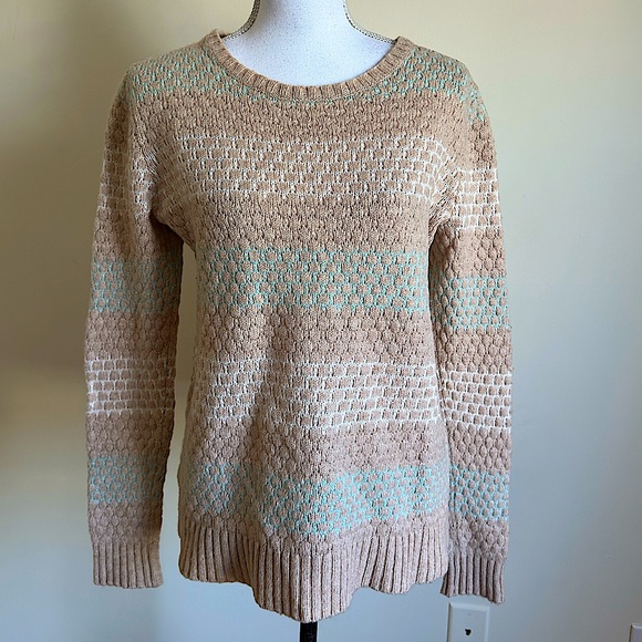 J crew Striped Cream and Pink Women's wool blend Sweater Sz M - Picture 1 of 8